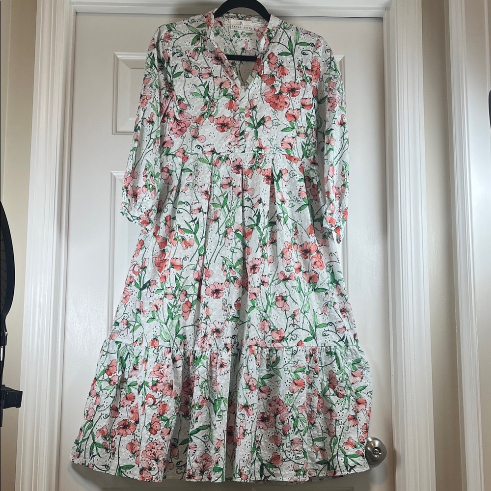 Sahar Atif Floral Lined Long-Sleeve Dress Sz S